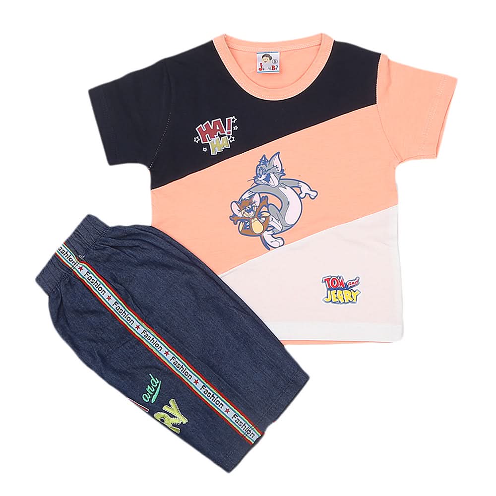 Boys Half Sleeves Short Suit - Peach, Kids, Boys Sets And Suits, Chase Value, Chase Value