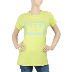 Women's Half Sleeves Chest Print  T-Shirt - Green, Women, T-Shirts And Tops, Chase Value, Chase Value