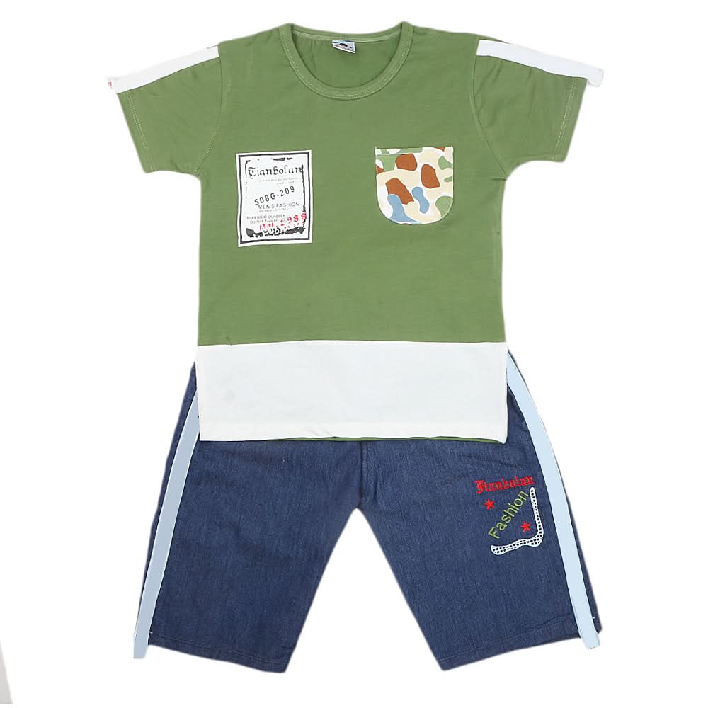Boys Half Sleeves Short Suit 20-22 1184 - Green, Kids, Boys Sets And Suits, Chase Value, Chase Value