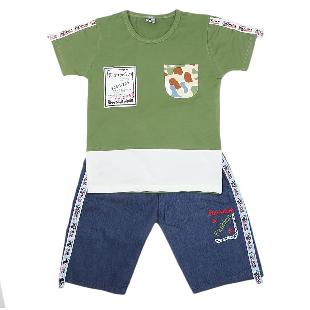Boys Half Sleeves Short Suit 20-22 1184 - Green, Kids, Boys Sets And Suits, Chase Value, Chase Value