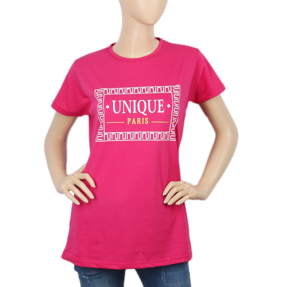 Women's Half Sleeves Chest Print  T-Shirt - Pink, Women, T-Shirts And Tops, Chase Value, Chase Value