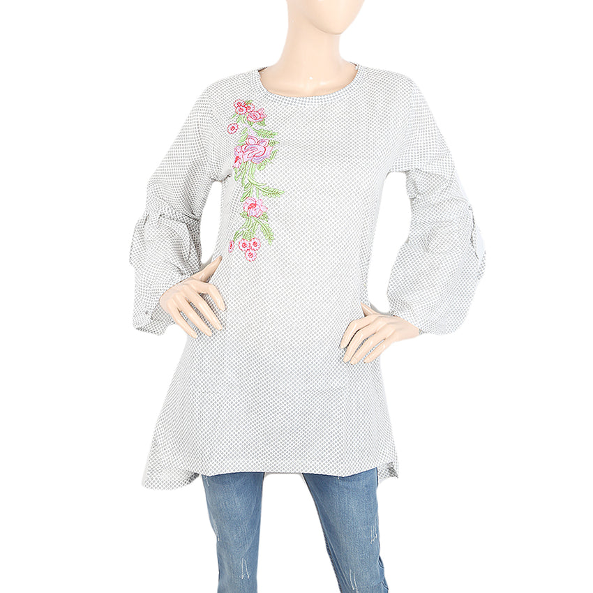 Women's Western Top With Embroidered Front - Grey, Women, T-Shirts And Tops, Chase Value, Chase Value