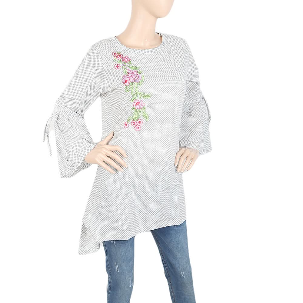 Women's Western Top With Embroidered Front - Grey, Women, T-Shirts And Tops, Chase Value, Chase Value