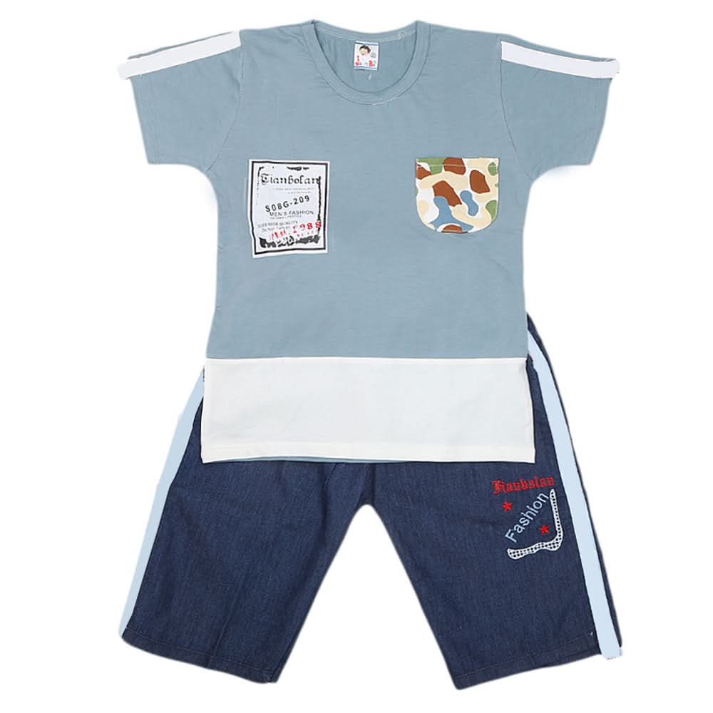 Boys Half Sleeves Short Suit - Steel Grey, Kids, Boys Sets And Suits, Chase Value, Chase Value