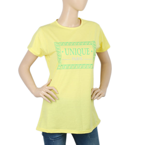 Women's Half Sleeves Chest Print  T-Shirt - Lemon, Women, T-Shirts And Tops, Chase Value, Chase Value
