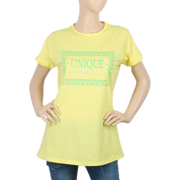 Women's Half Sleeves Chest Print  T-Shirt - Lemon, Women, T-Shirts And Tops, Chase Value, Chase Value
