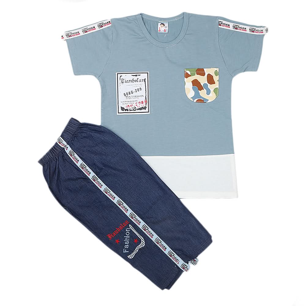 Boys Half Sleeves Short Suit - Steel Grey, Kids, Boys Sets And Suits, Chase Value, Chase Value