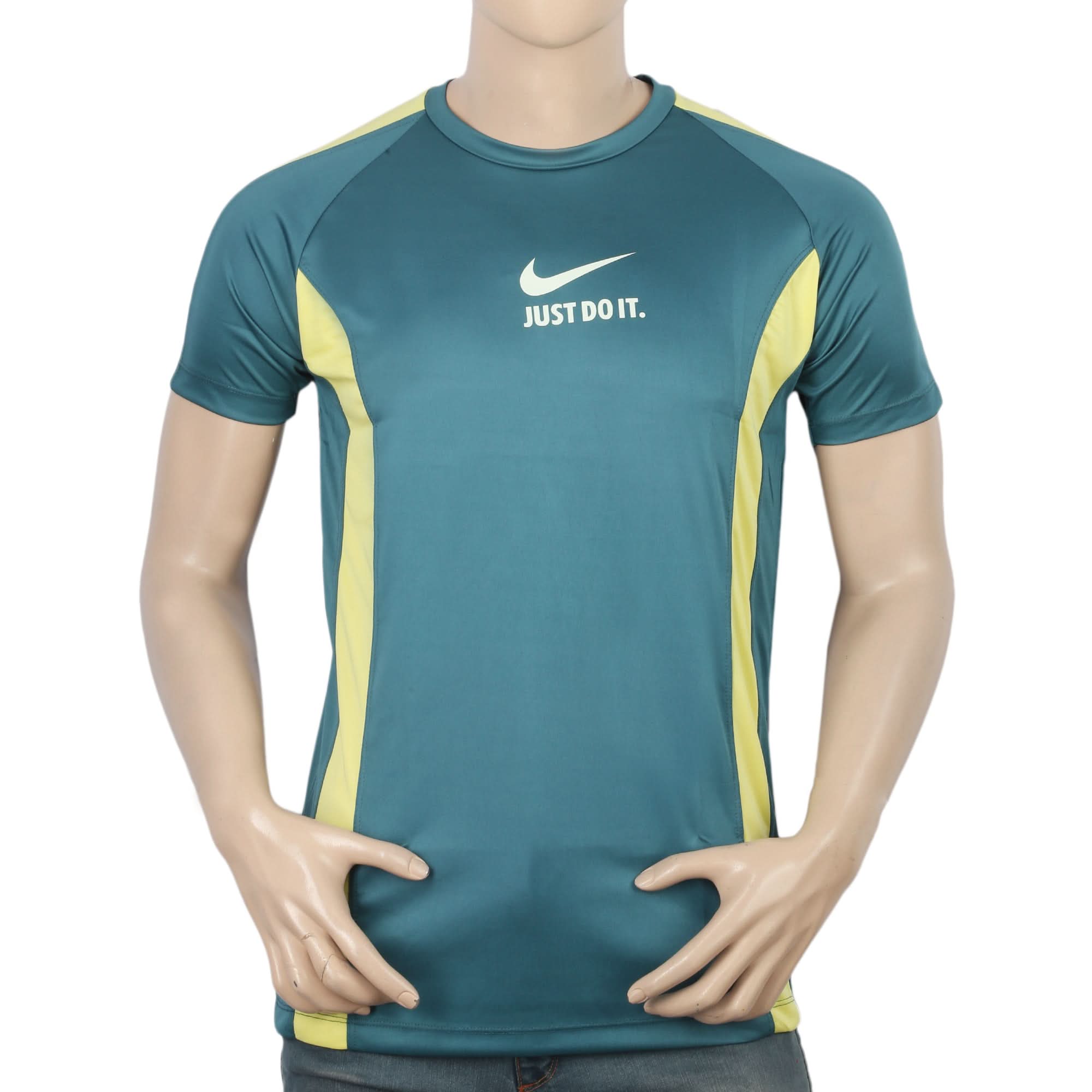 Men's Half Sleeves Round Neck T-Shirt - Steel Green, Men, T-Shirts And Polos, Chase Value, Chase Value