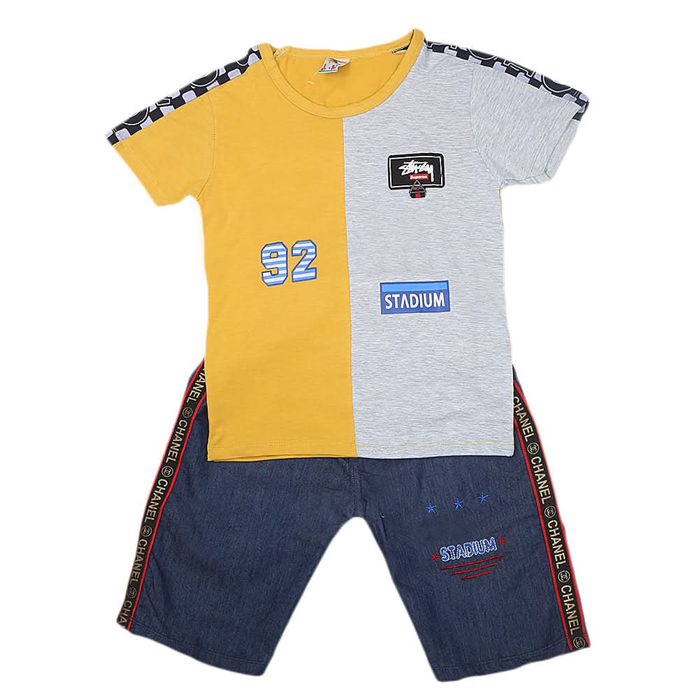 Boys Half Sleeves Short Suit - Mustard, Kids, Boys Sets And Suits, Chase Value, Chase Value