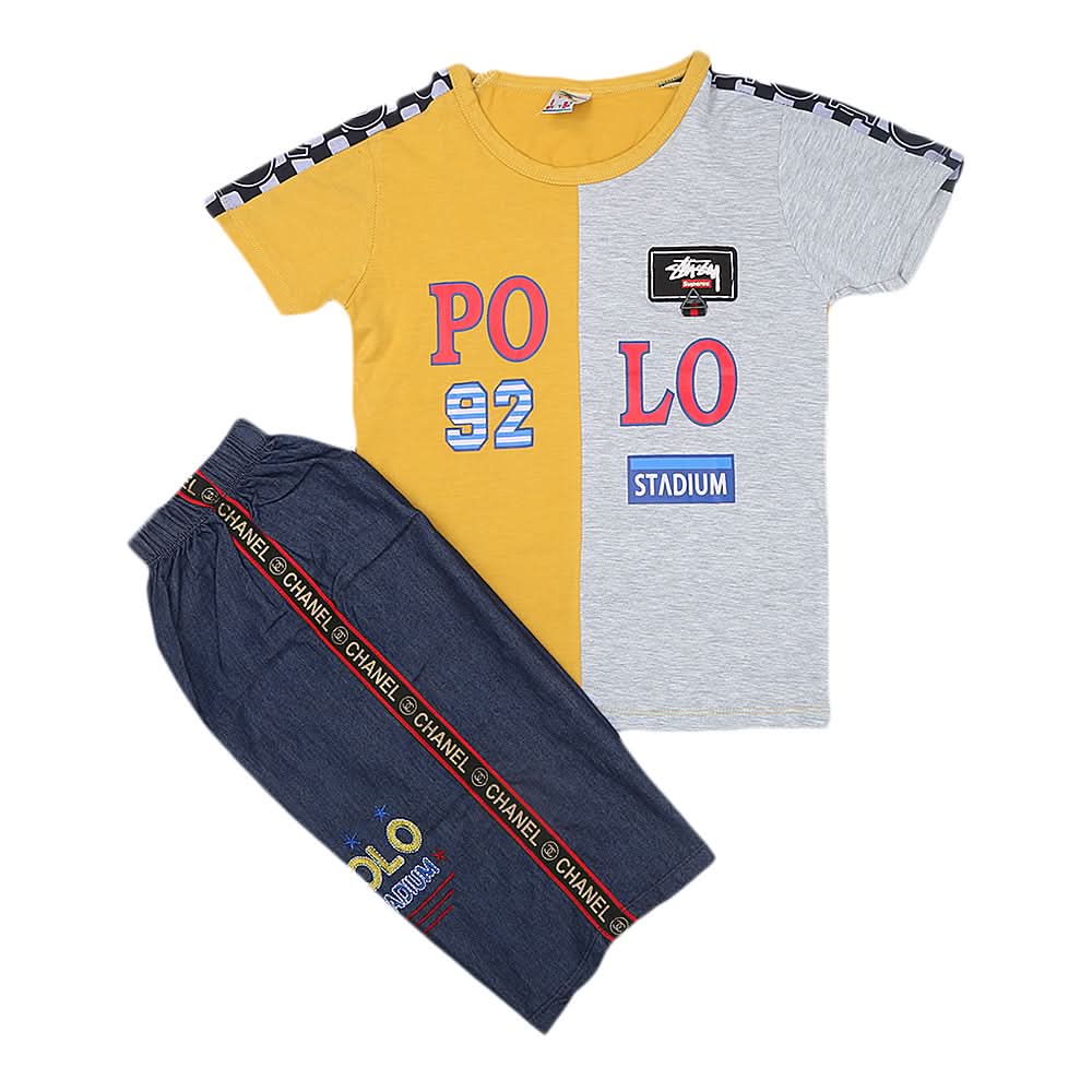 Boys Half Sleeves Short Suit - Mustard, Kids, Boys Sets And Suits, Chase Value, Chase Value