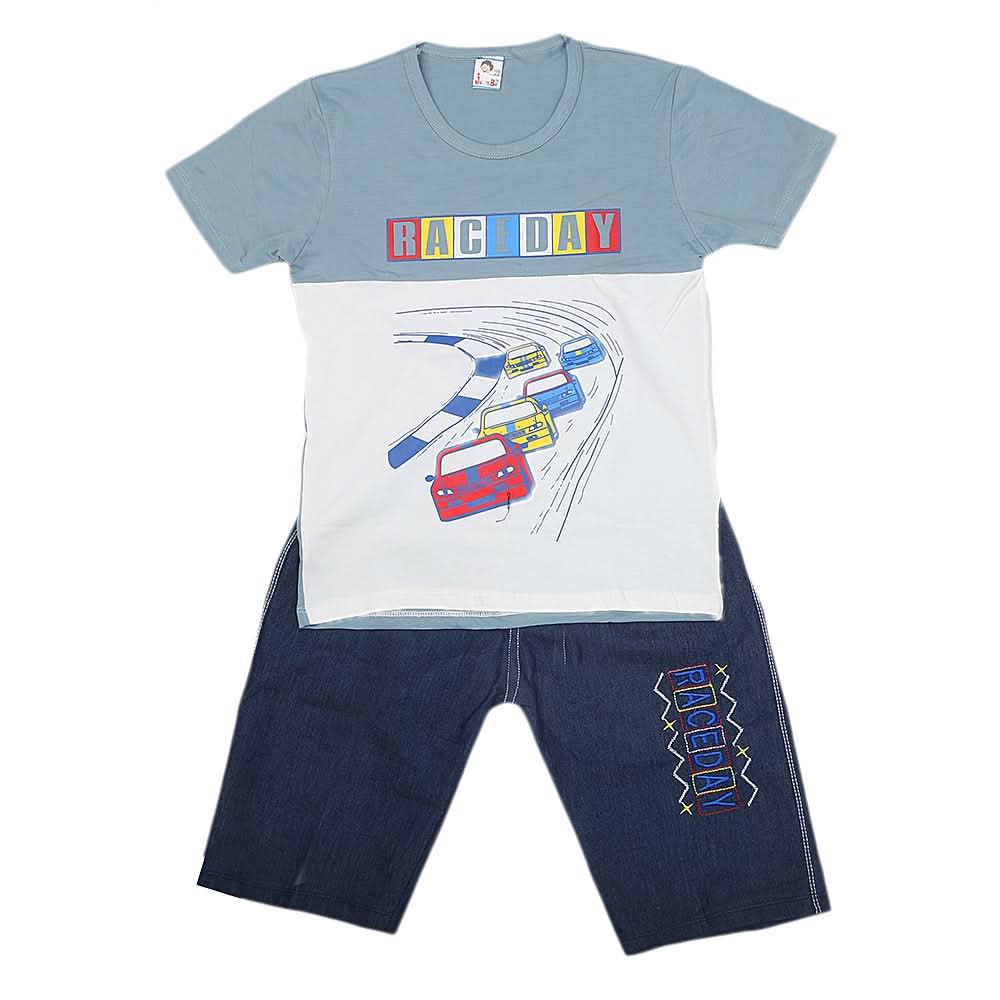 Boys Half Sleeves Short Suit 20-22 1208 - Steel Grey, Kids, Boys Sets And Suits, Chase Value, Chase Value