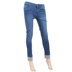 Women's Denim Pant Reverse Pearls Bottom - Blue, Women, Pants & Tights, Chase Value, Chase Value