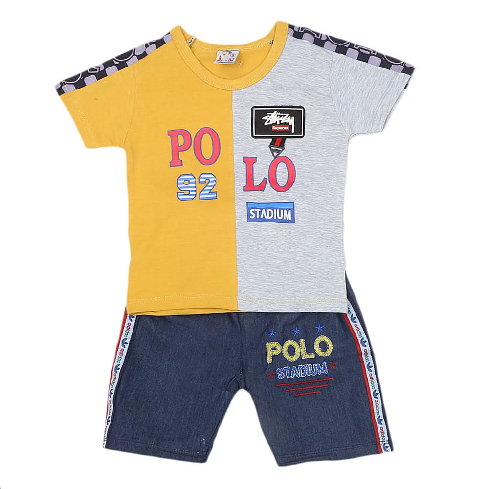 Boys Half Sleeves Short Suit 1189 - Mustard, Kids, Boys Sets And Suits, Chase Value, Chase Value