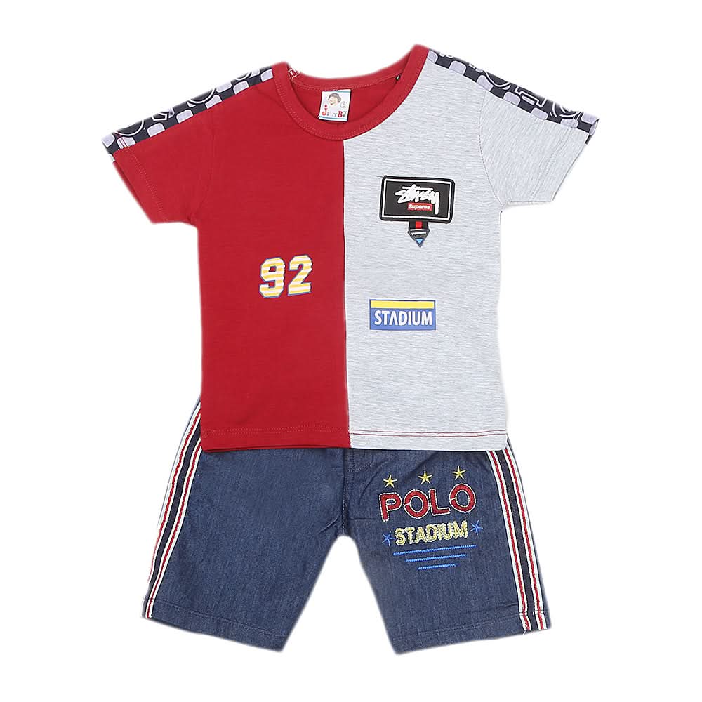 Boys Half Sleeves Short Suit 1189 - Maroon, Kids, Boys Sets And Suits, Chase Value, Chase Value