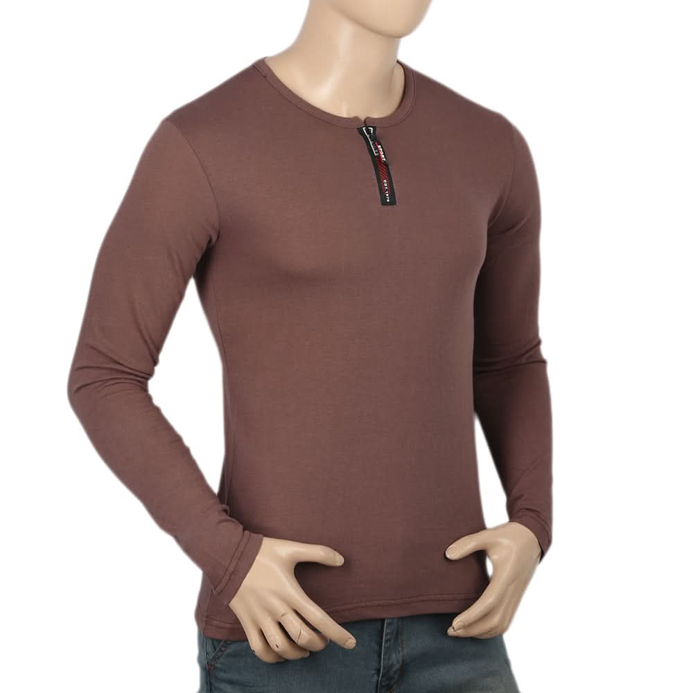 Men's Full Sleeves Slim Fit T-Shirt - Brown, Men, T-Shirts And Polos, Chase Value, Chase Value