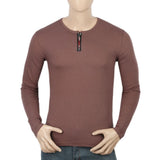 Men's Full Sleeves Slim Fit T-Shirt - Brown, Men, T-Shirts And Polos, Chase Value, Chase Value