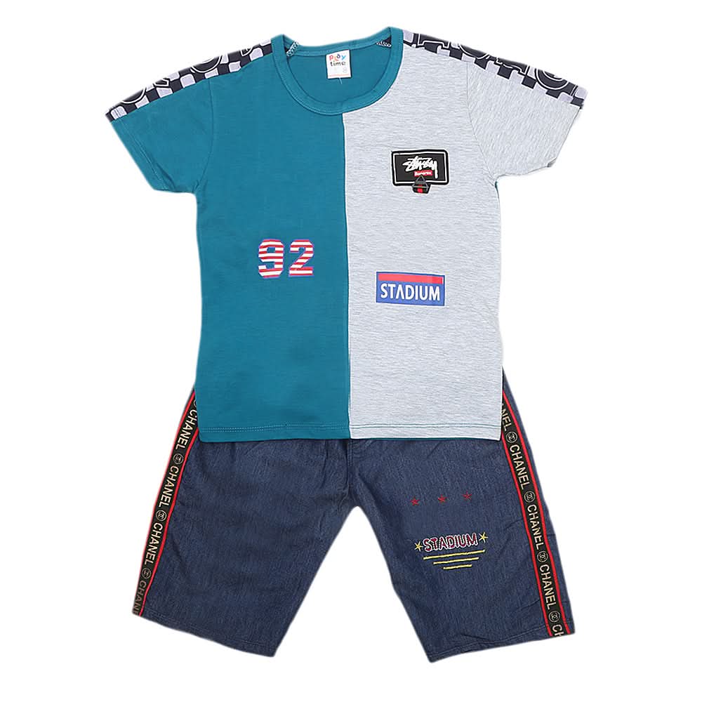 Boys Half Sleeves Short Suit - Sea Green, Kids, Boys Sets And Suits, Chase Value, Chase Value