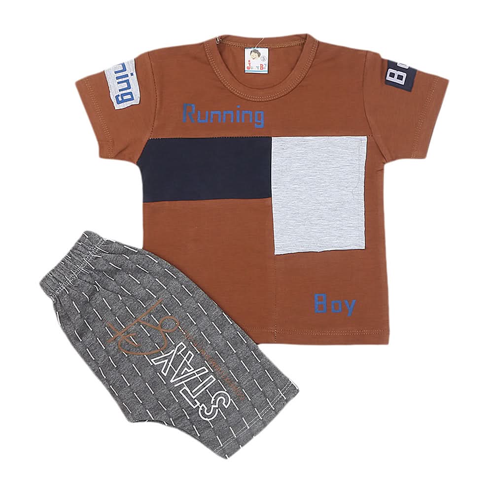 Boys Half Sleeves Short Suit 1222 - Brown, Kids, Boys Sets And Suits, Chase Value, Chase Value