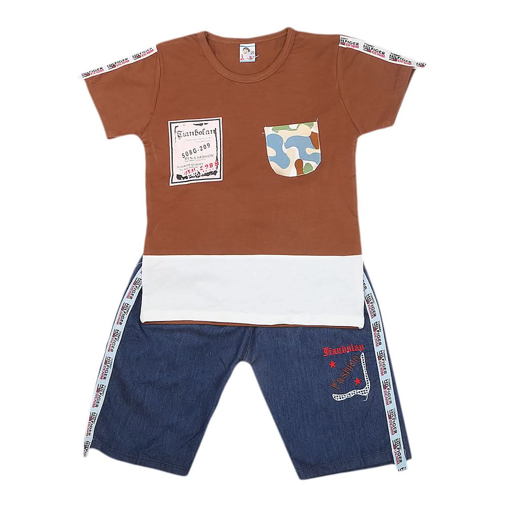 Boys Half Sleeves Short Suit - D-Brown, Kids, Boys Sets And Suits, Chase Value, Chase Value