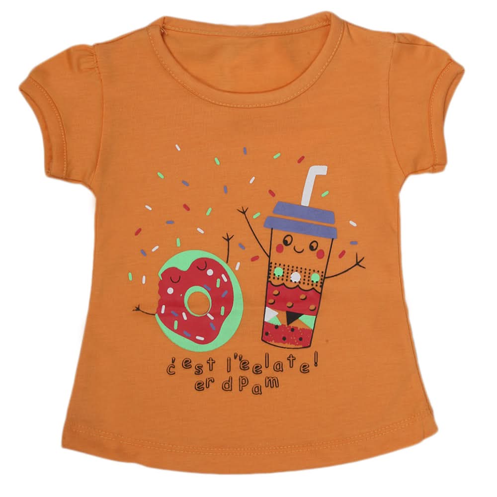 Newborn Girls Half Sleeves T-Shirt - Peach, Kids, Newborn Girls T-Shirts, Chase Value, Chase Value