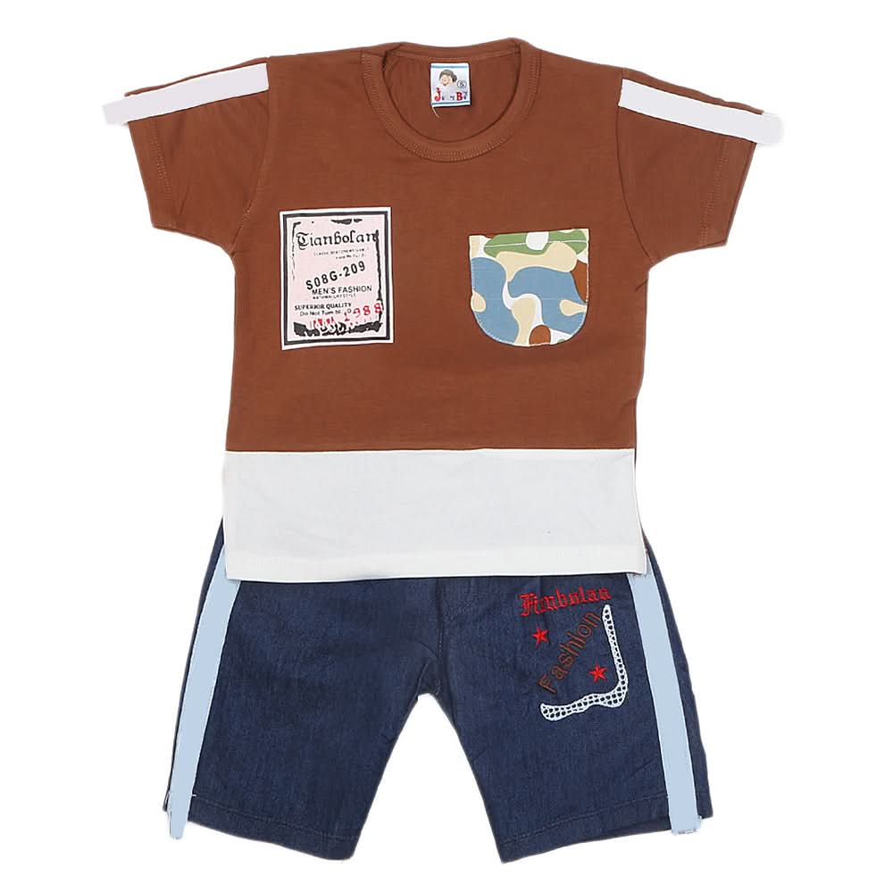 Boys Half Sleeves Short Suit 1183 - Brown, Kids, Boys Sets And Suits, Chase Value, Chase Value