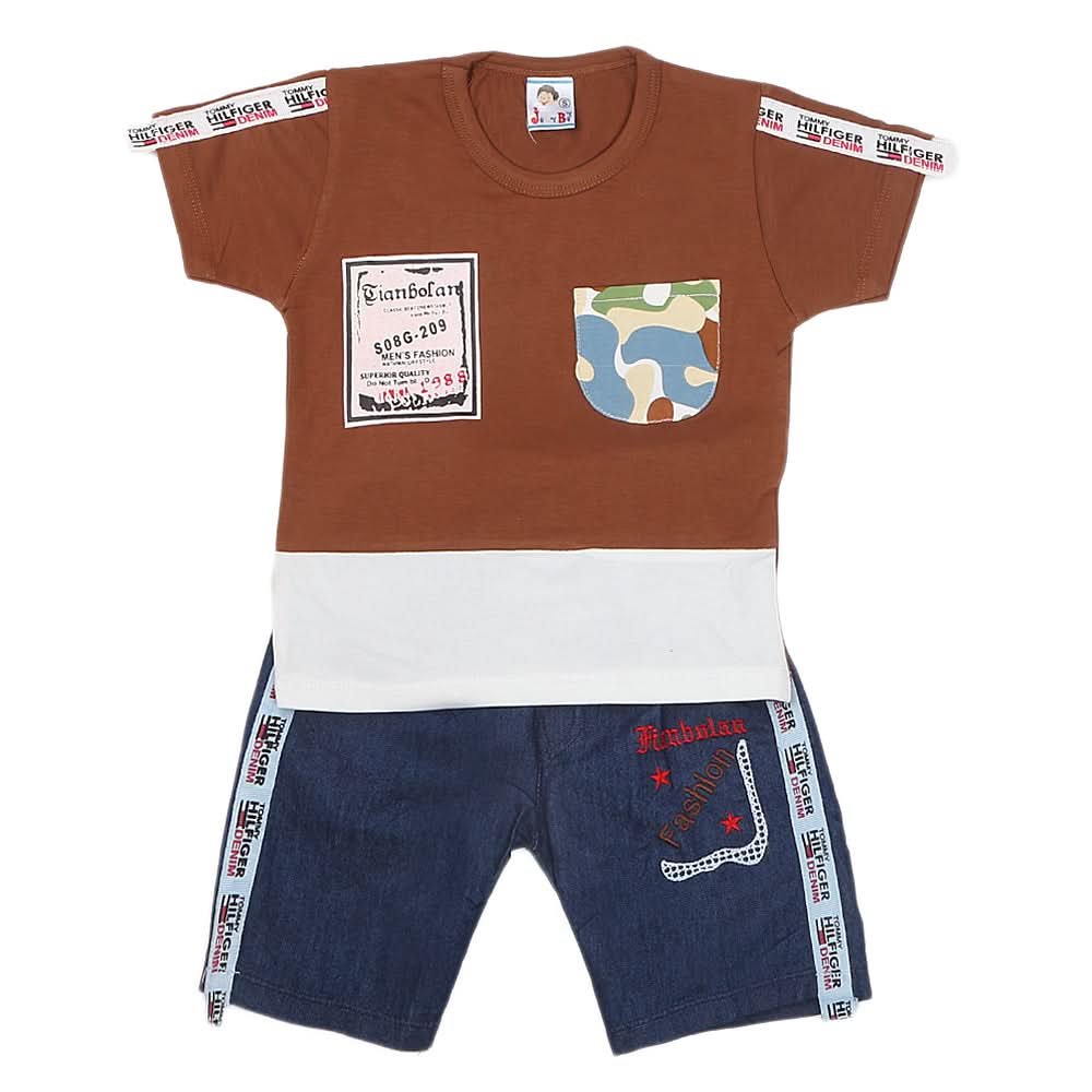 Boys Half Sleeves Short Suit 1183 - Brown, Kids, Boys Sets And Suits, Chase Value, Chase Value