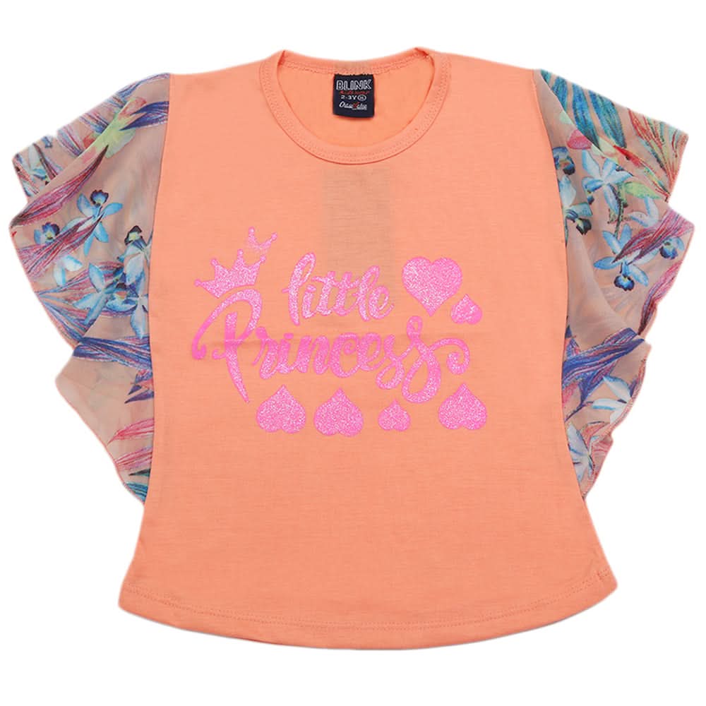 Girls Butterfly Sleeves T-Shirt - Peach, Kids, Girls T-Shirts, Chase Value, Chase Value