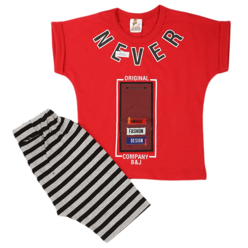 Boys Half Sleeves 2 Piece Suit - Red, Kids, Boys Sets And Suits, Chase Value, Chase Value