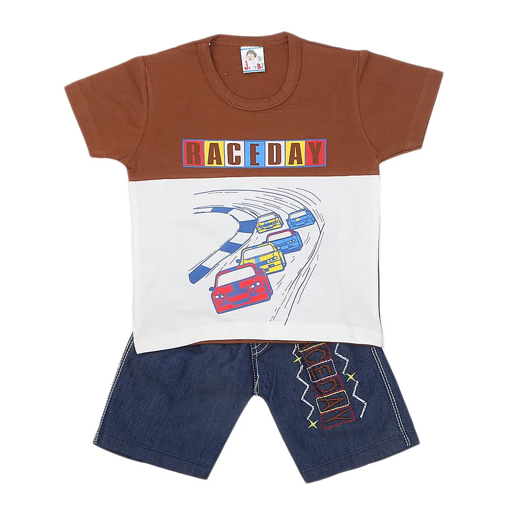 Boys Half Sleeves Short Suit 1207 - Brown, Kids, Boys Sets And Suits, Chase Value, Chase Value