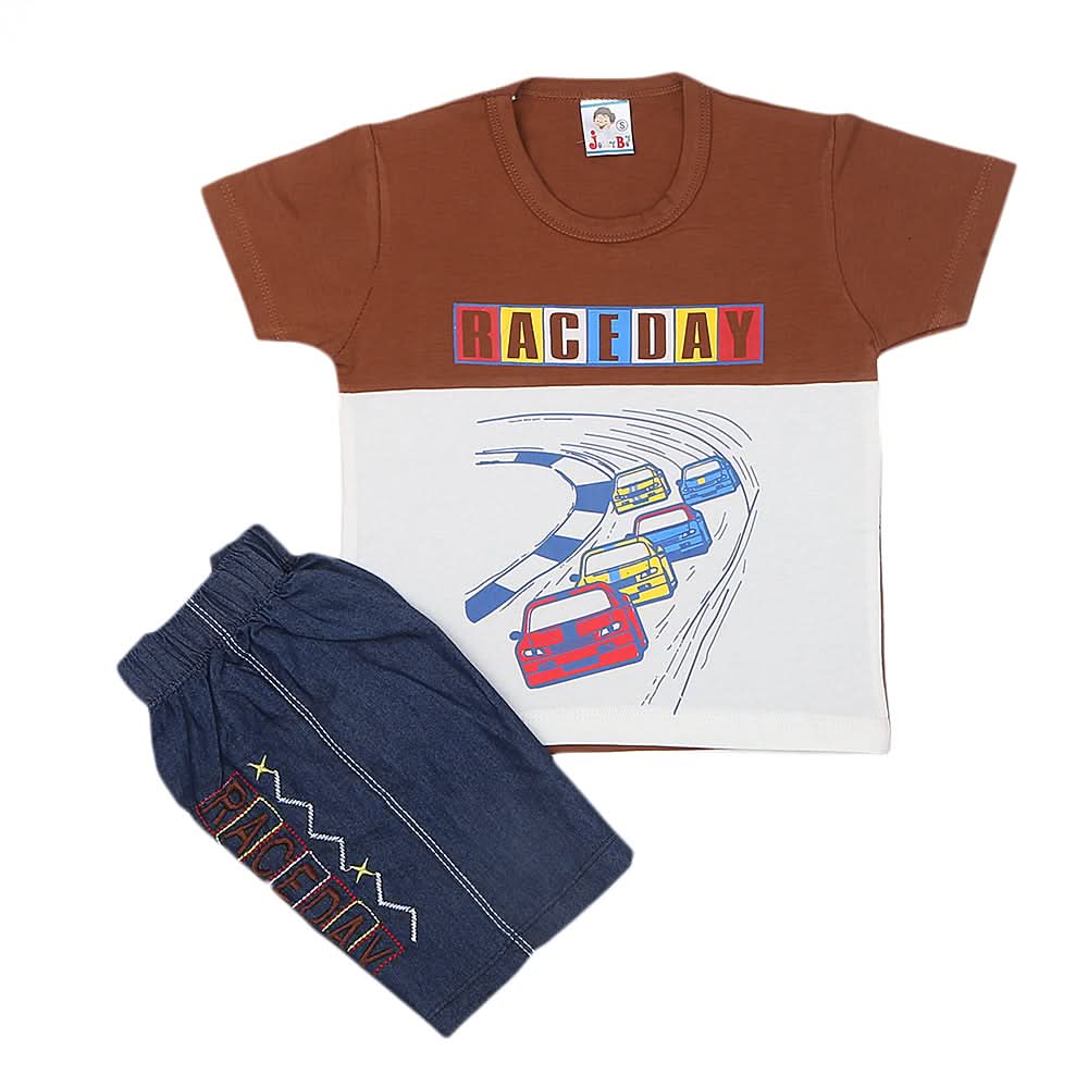 Boys Half Sleeves Short Suit 1207 - Brown, Kids, Boys Sets And Suits, Chase Value, Chase Value