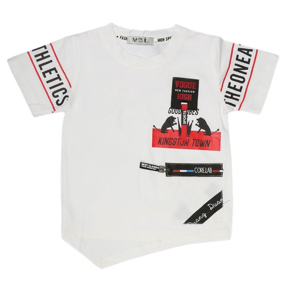 Boys Half Sleeves T-Shirt - White, Kids, Boys T-Shirts, Chase Value, Chase Value