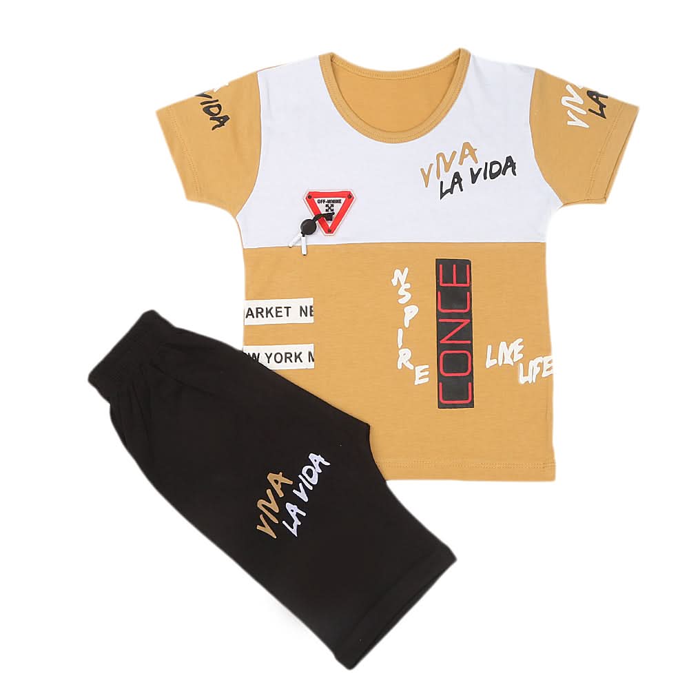 Boys Half Sleeves Short Suit - Mustard, Kids, Boys Sets And Suits, Chase Value, Chase Value