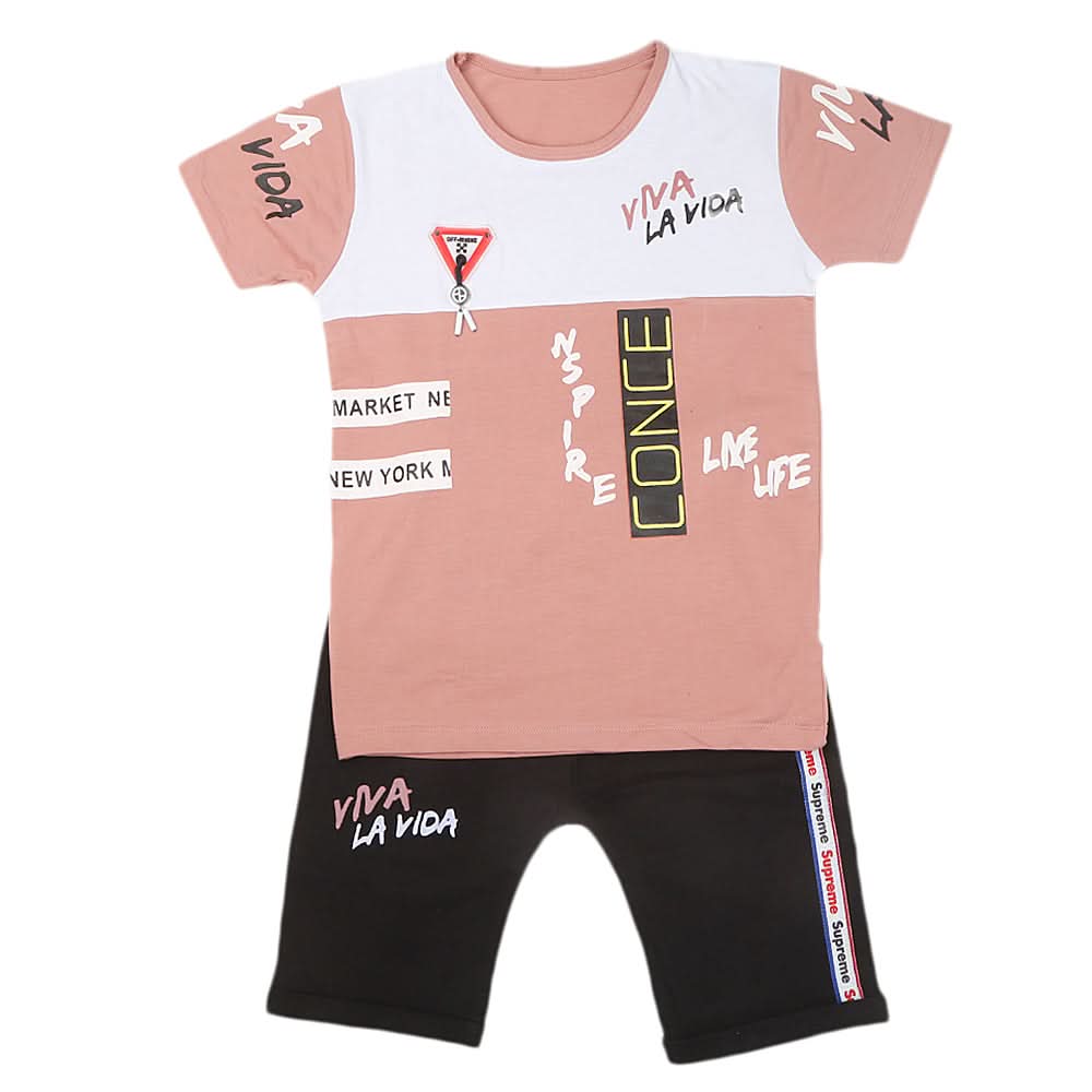 Boys Half Sleeves Short Suit - Tea Pink, Kids, Boys Sets And Suits, Chase Value, Chase Value