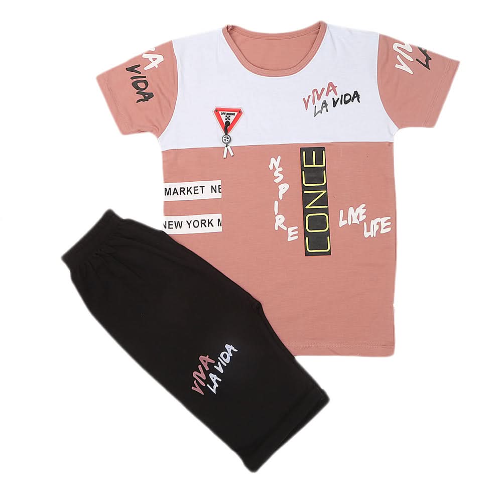 Boys Half Sleeves Short Suit - Tea Pink, Kids, Boys Sets And Suits, Chase Value, Chase Value