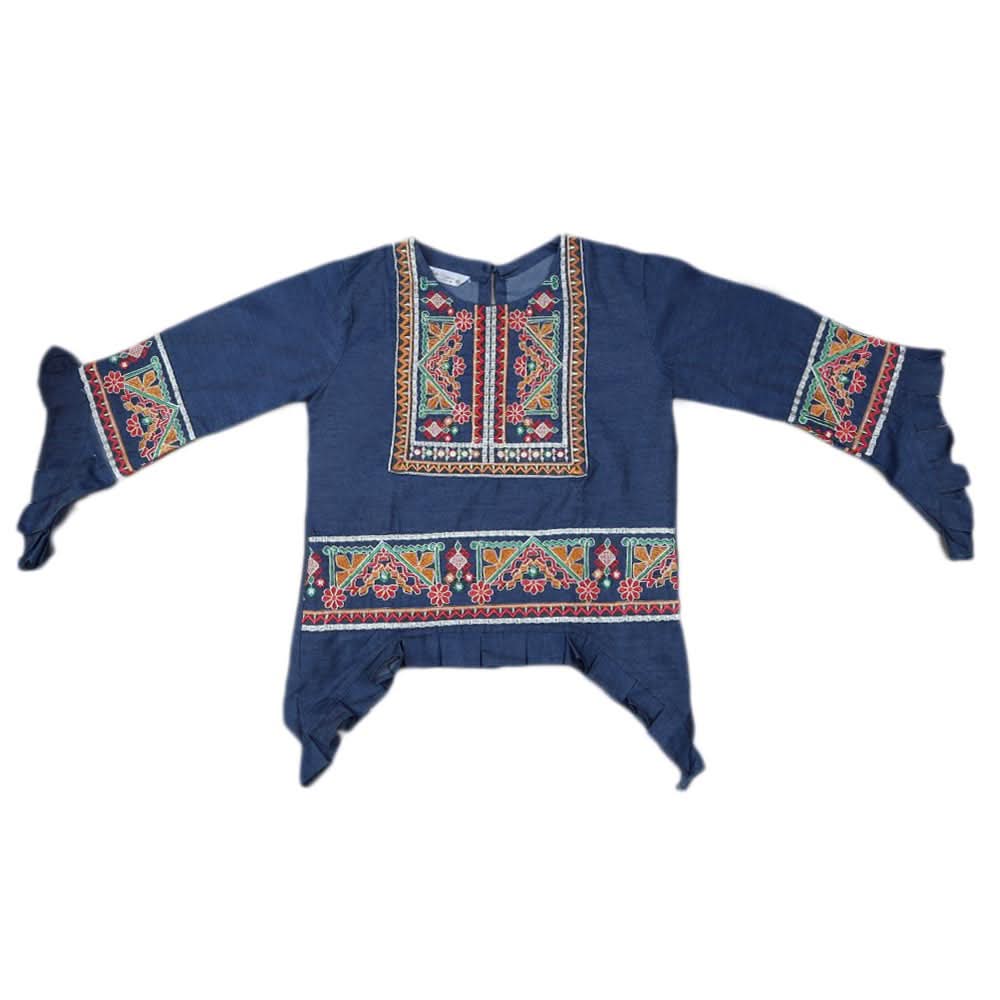 Girls Embroidered Denim Kurti - Blue, Kids, Girls Kurti, Chase Value, Chase Value