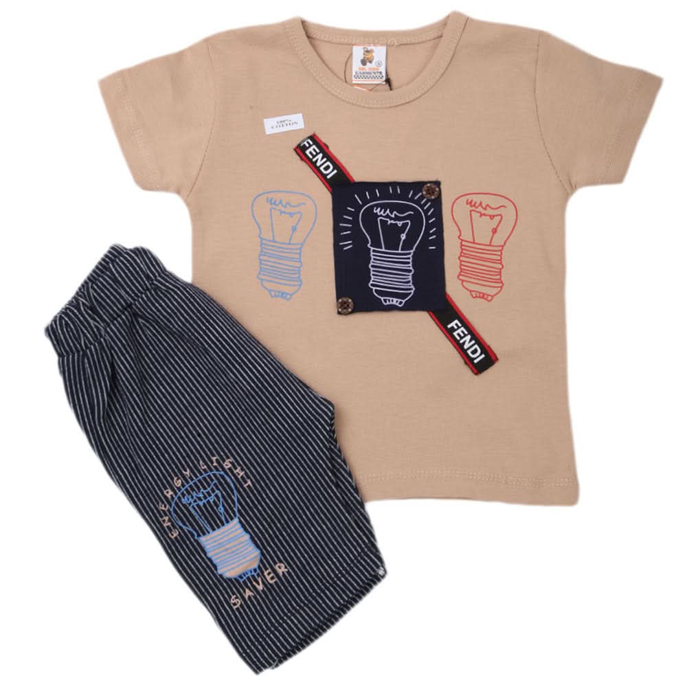 Boys Half Sleeves 2 Piece Suit - Beige, Kids, Boys Sets And Suits, Chase Value, Chase Value