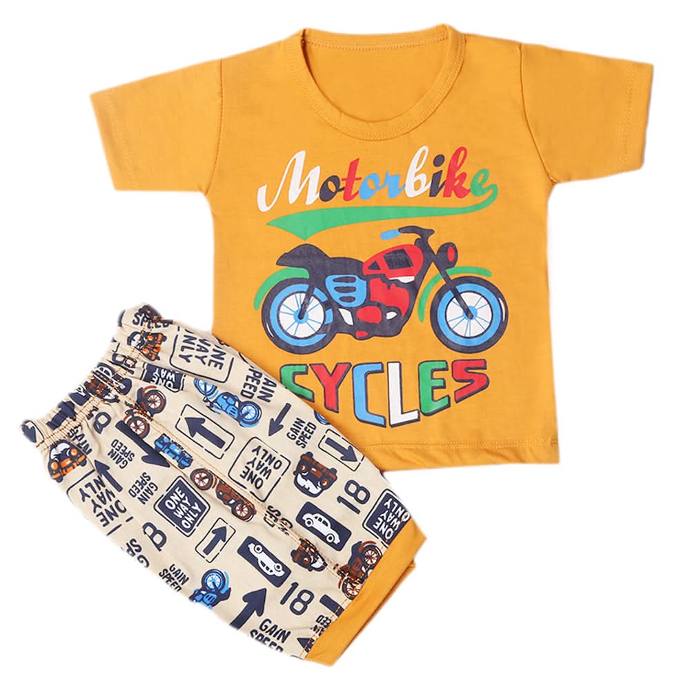 Boys Half Sleeves Short Suit - Mustard, Kids, Boys Sets And Suits, Chase Value, Chase Value