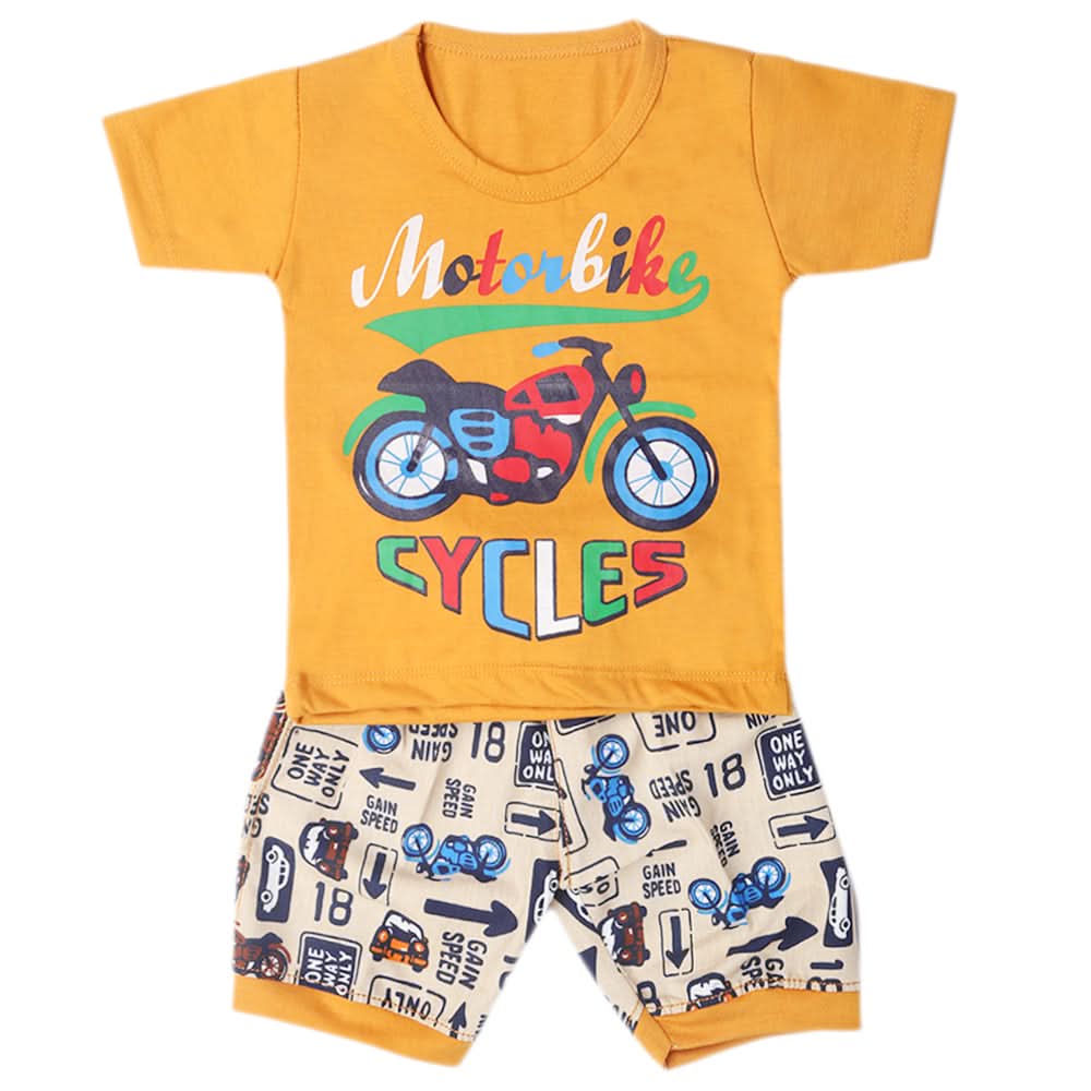 Boys Half Sleeves Short Suit - Mustard, Kids, Boys Sets And Suits, Chase Value, Chase Value