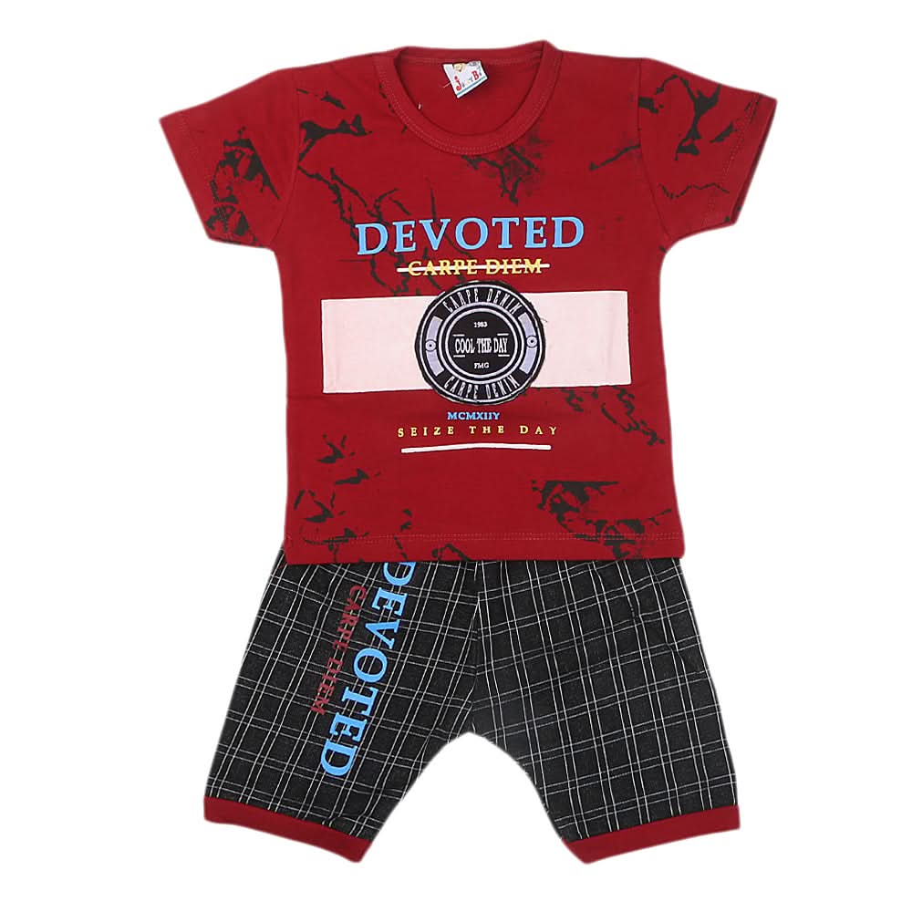 Boys Half Sleeves Short Suit 1210 - Maroon, Kids, Boys Sets And Suits, Chase Value, Chase Value