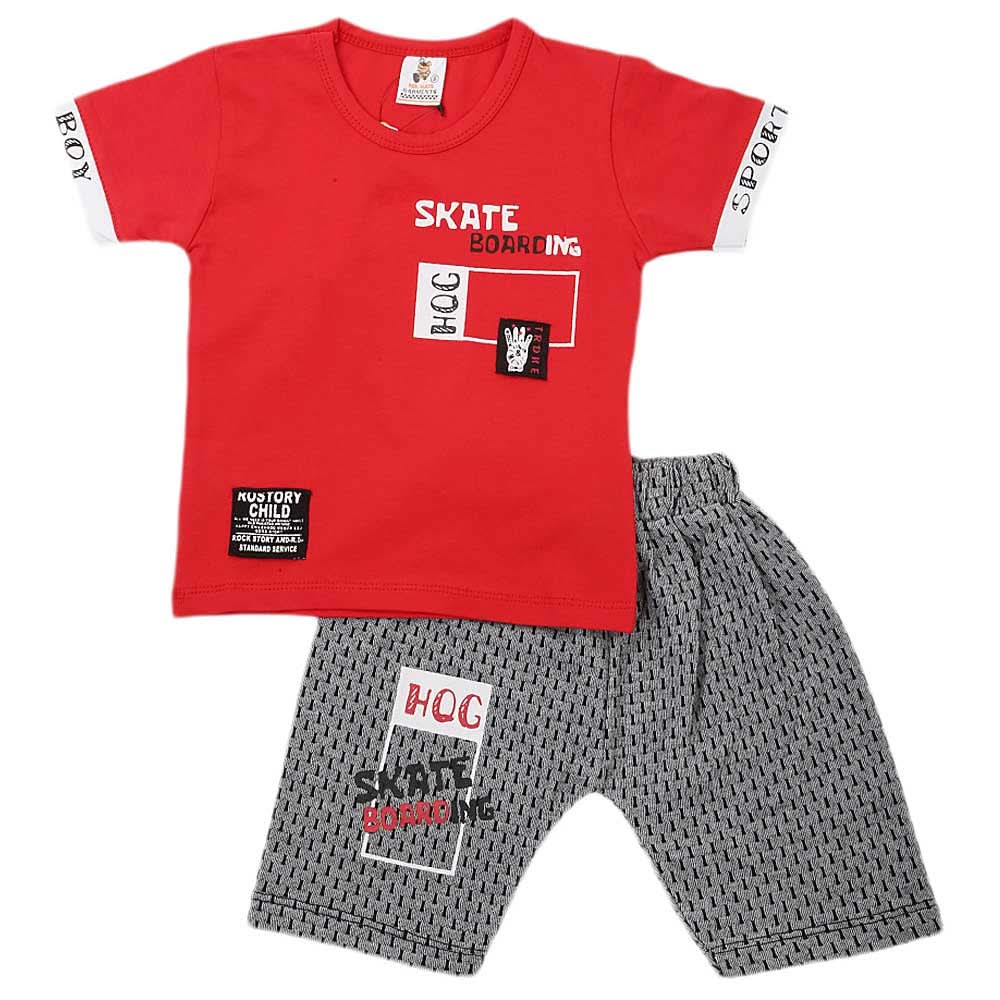 Boys Half Sleeves 2 Piece Suit - Red, Kids, Boys Sets And Suits, Chase Value, Chase Value