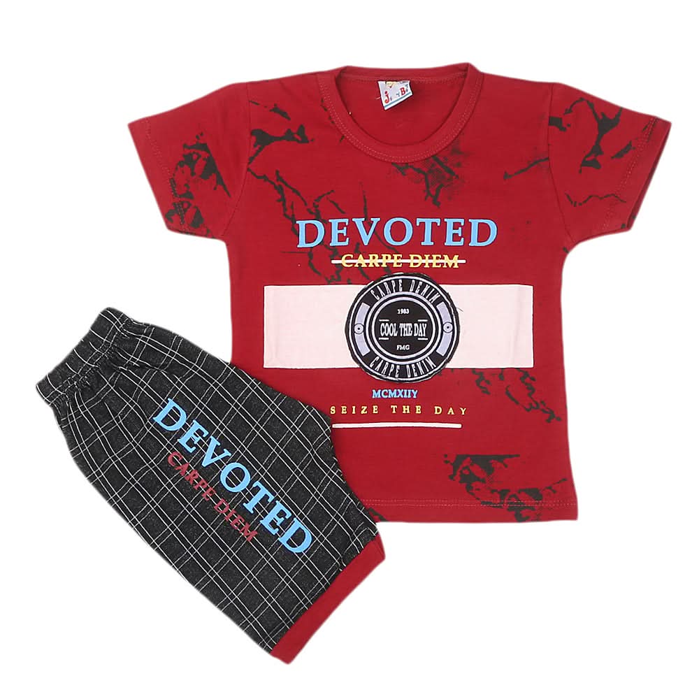 Boys Half Sleeves Short Suit 1210 - Maroon, Kids, Boys Sets And Suits, Chase Value, Chase Value