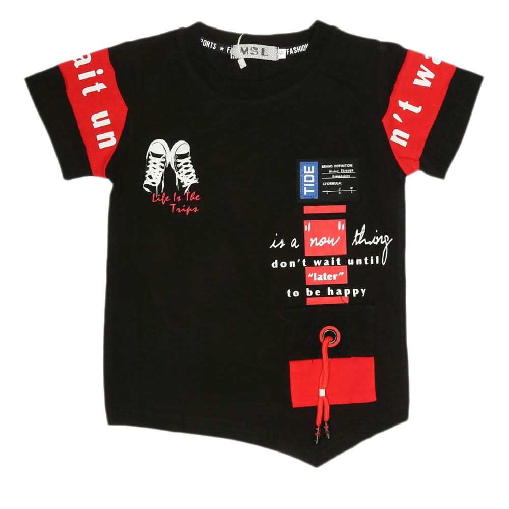 Boys Half Sleeves T-Shirt - Black, Kids, Boys T-Shirts, Chase Value, Chase Value