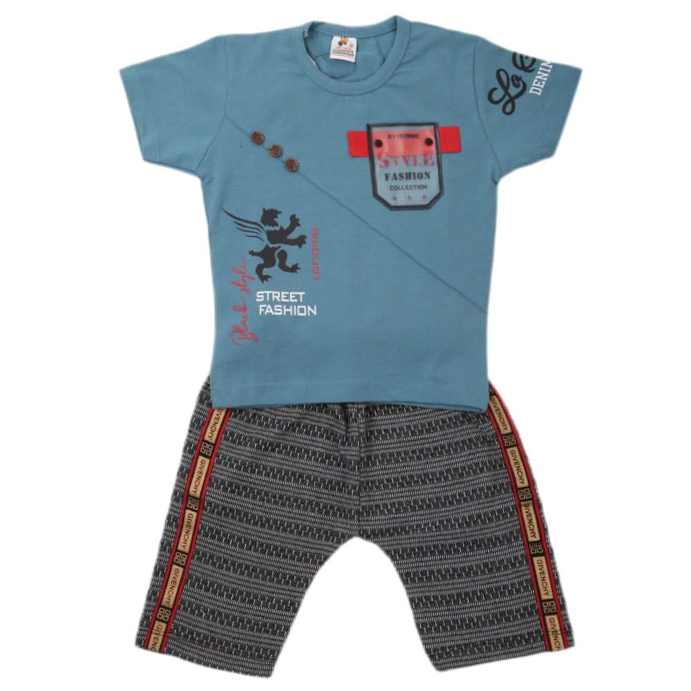 Boys 2 Pcs Suit Half Sleeves - Steel Blue, Kids, Boys Sets And Suits, Chase Value, Chase Value