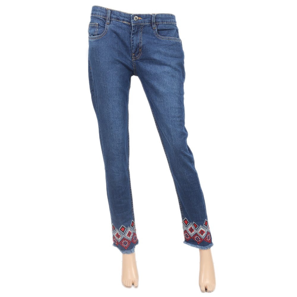 Women's Denim Embroidered Pant - Blue, Women, Pants & Tights, Chase Value, Chase Value