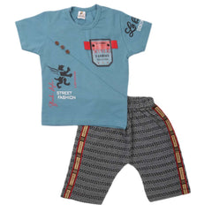 Boys 2 Pcs Suit Half Sleeves - Steel Blue, Kids, Boys Sets And Suits, Chase Value, Chase Value
