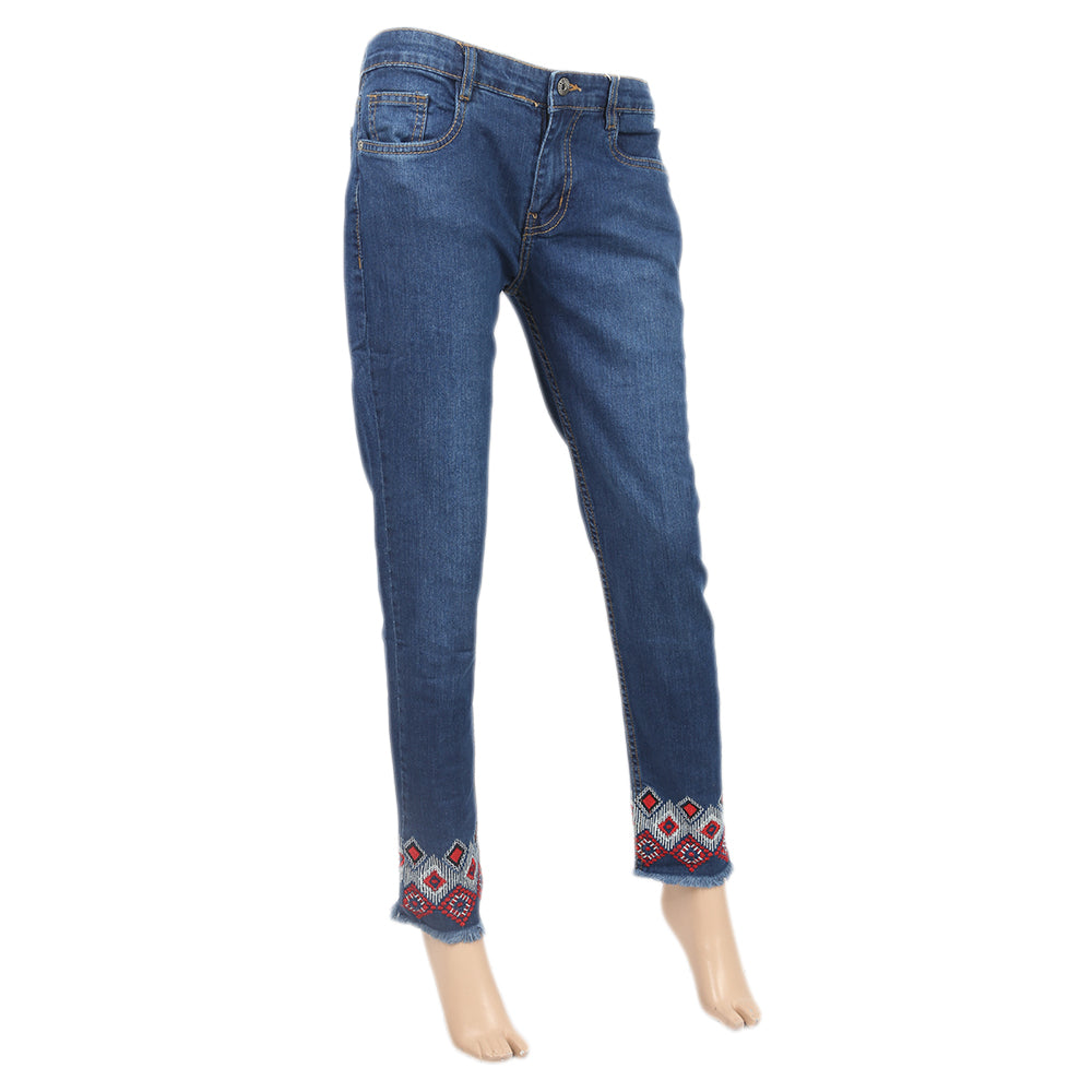 Women's Denim Embroidered Pant - Blue, Women, Pants & Tights, Chase Value, Chase Value