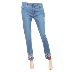 Women's Denim Embroidered Pant - Light Blue, Women, Pants & Tights, Chase Value, Chase Value