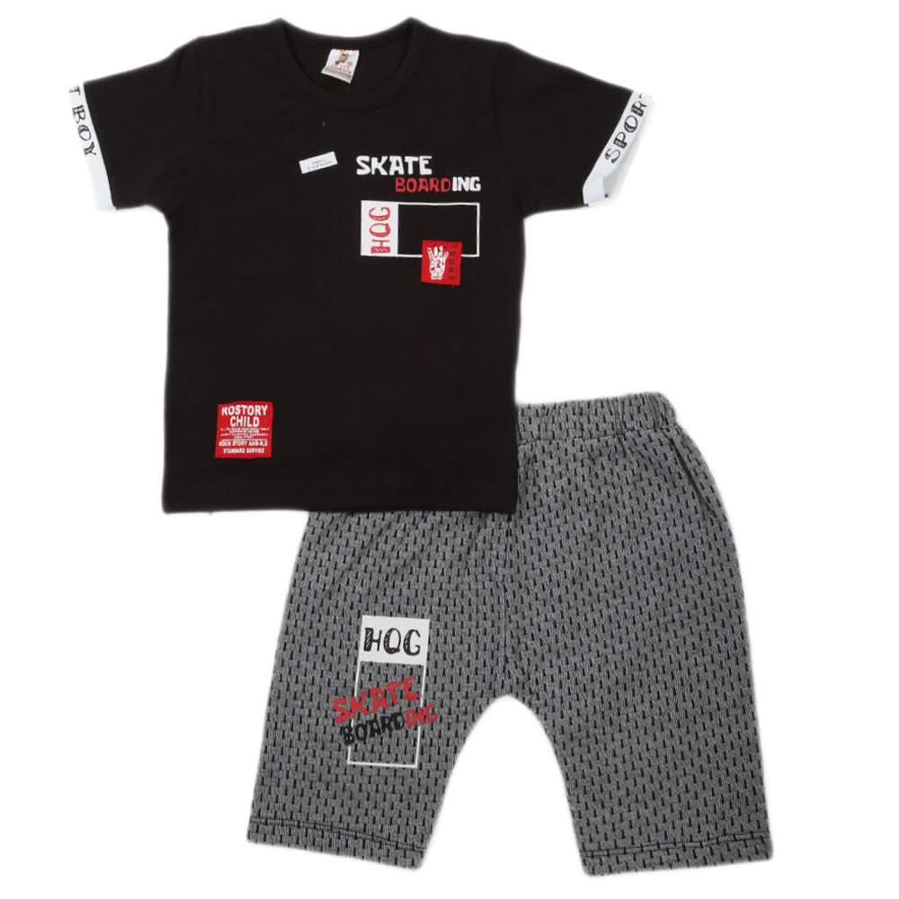 Boys Half Sleeves 2 Piece Suit - Black, Kids, Boys Sets And Suits, Chase Value, Chase Value