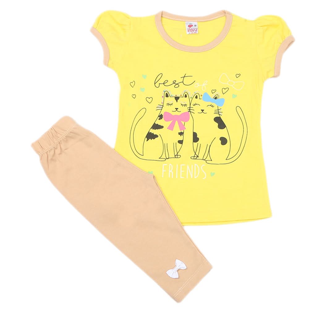 Girls Half Sleeves Suit - Yellow, Kids, Girls Sets And Suits, Chase Value, Chase Value