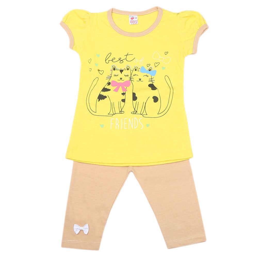 Girls Half Sleeves Suit - Yellow, Kids, Girls Sets And Suits, Chase Value, Chase Value